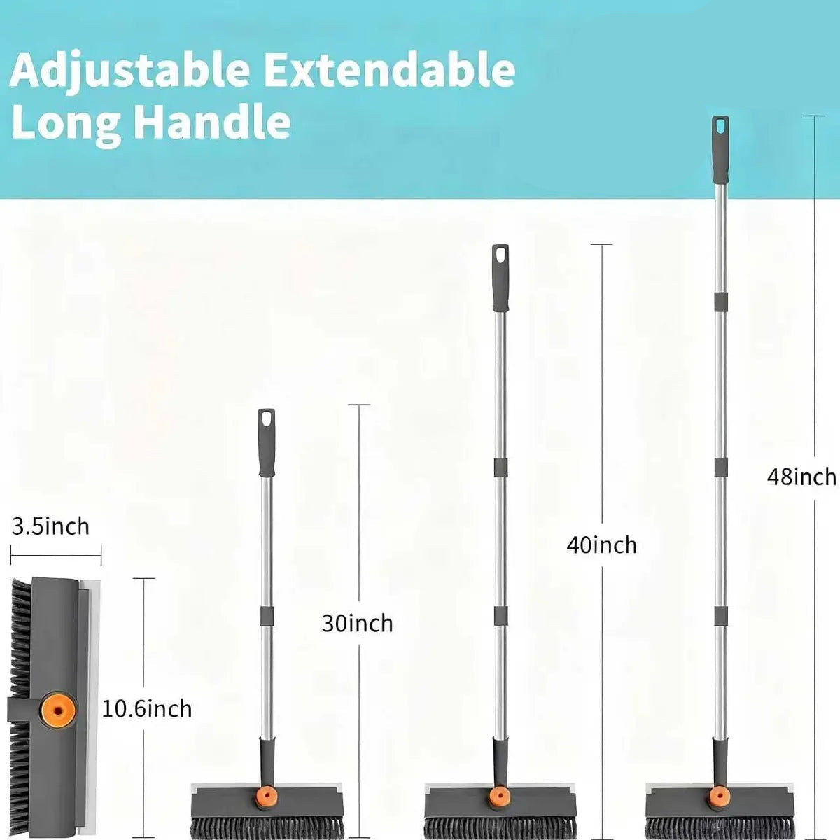 3-in-1 Heavy-Duty Floor Scrub Brush with Long Handle for Bathroom, Kitchen, Patio & Garage