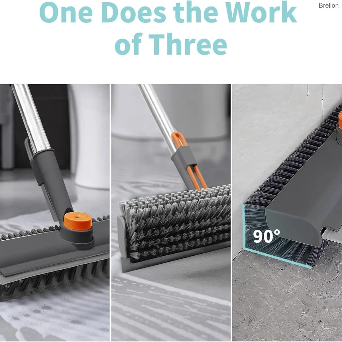 3-in-1 Heavy-Duty Floor Scrub Brush with Long Handle for Bathroom, Kitchen, Patio & Garage