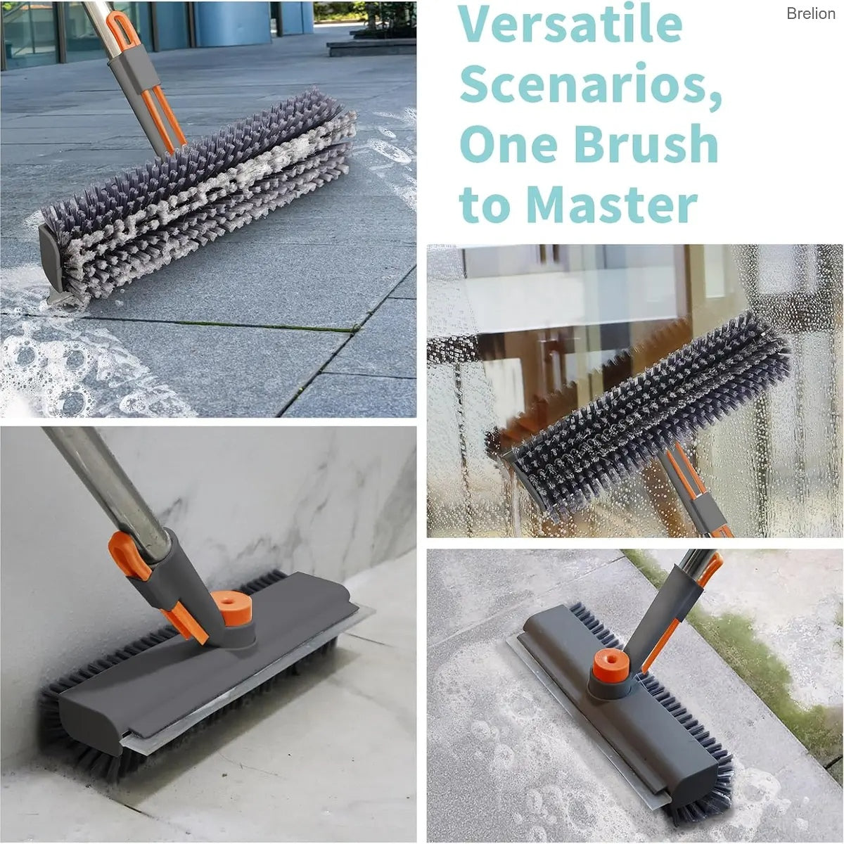 3-in-1 Heavy-Duty Floor Scrub Brush with Long Handle for Bathroom, Kitchen, Patio & Garage
