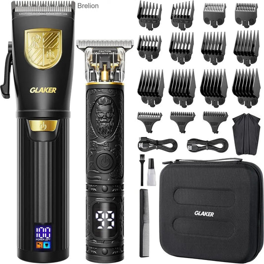 Cordless Hair Clipper Kit for Men, Sharp Blades, LED Display, 15 Guide Combs, Travel Case & Storage